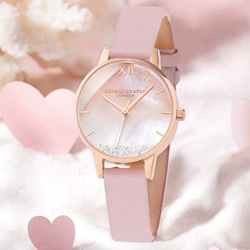 生日礼物英国品牌正品OliviaBurton樱花粉满天星钻石休闲百搭女表