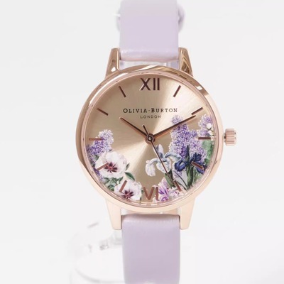 正品英国薰衣草花卉玫瑰金女手表
