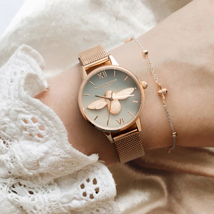 情人节礼物正品OliviaBurton玫瑰金3D小蜜蜂百搭女士英国品牌手表
