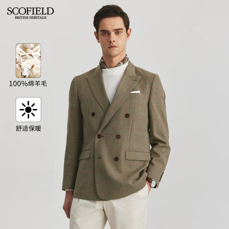 【绵羊毛】SCOFIELD男装秋季复古商务时尚格纹廓形西装外套