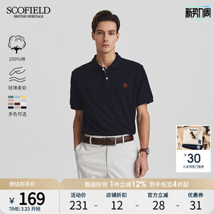 100%棉 翻领复古潮商务休闲短袖 SCOFIELD男士 新款 polo衫 春夏季