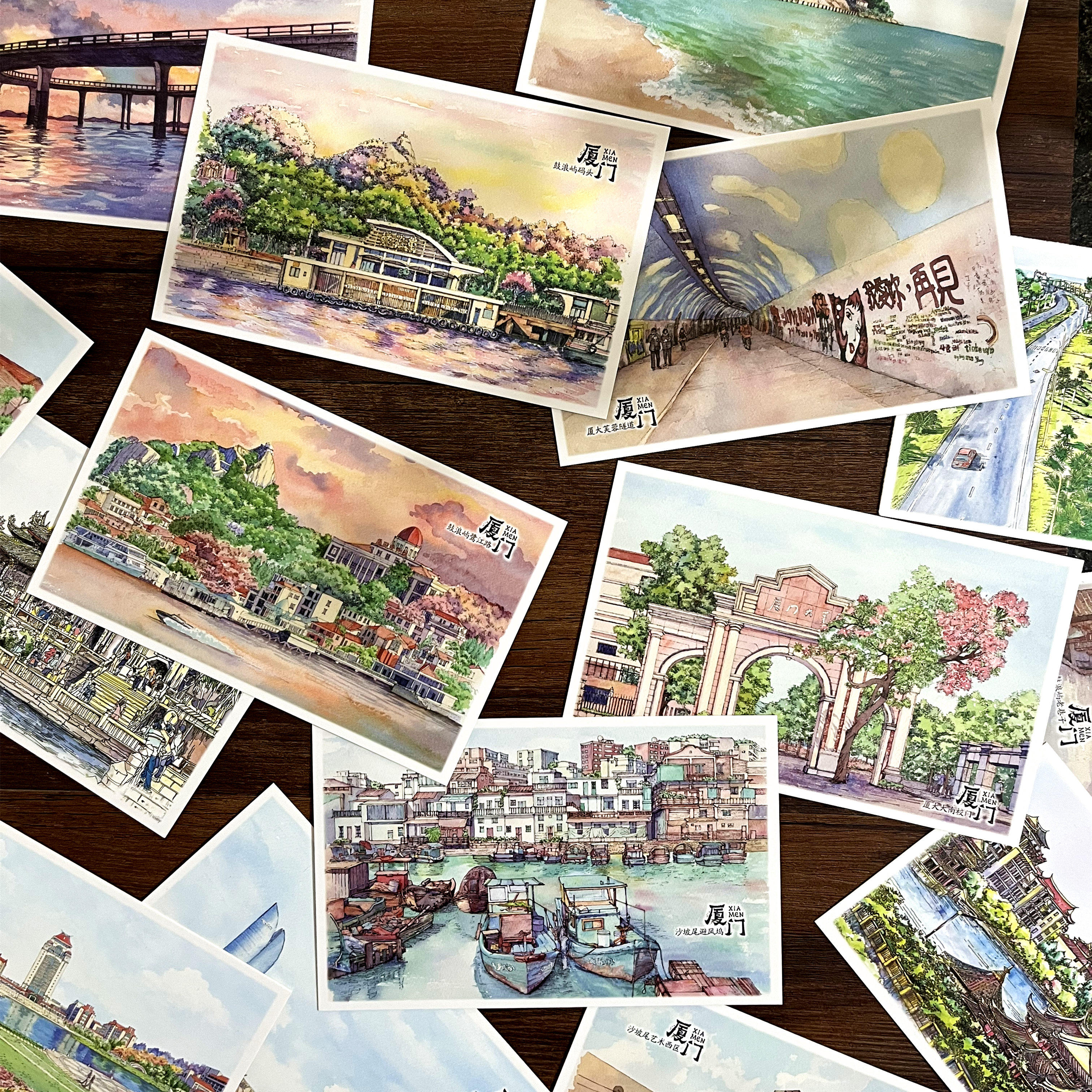 厦门手绘风景明信片原创鼓浪屿厦门大学景点纪念品伴手礼文创卡片