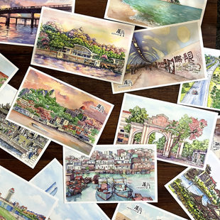 厦门手绘风景明信片原创鼓浪屿厦门大学景点纪念品伴手礼文创卡片