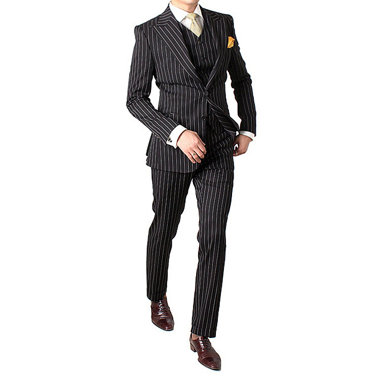 2024 HOT SUIT SUIT BLACK STRIPED GROOM DARK BLUE CUSTOM SUIT YOUTH SINGLE ROW MENS CASUAL