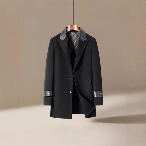 男式大衣秋冬围巾领脱卸鹅绒内胆保暖青年高奢商务羊毛呢外套大码