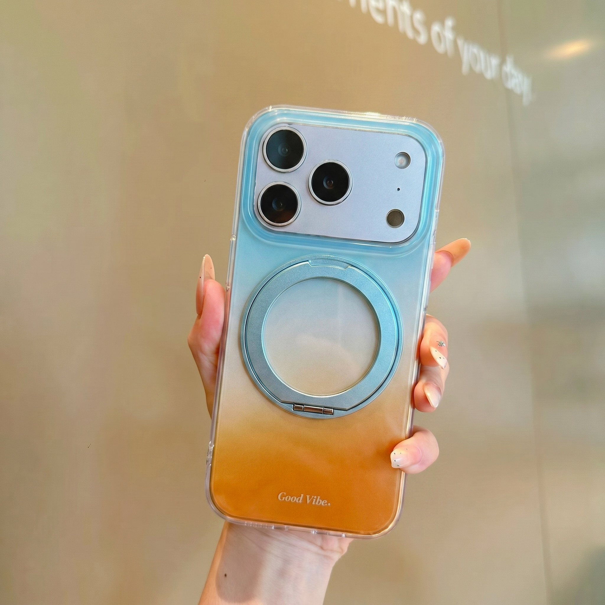 霞光紫渐变透明色适用苹果17ProMax手机壳新款iPhone16pro透明男女款华为15pro防摔保护套360°旋转支架16潮