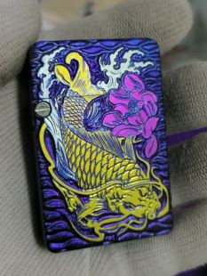钛合金虎鲨阳极化彩钛一体机荷花鲤鱼防风防水煤油打火机