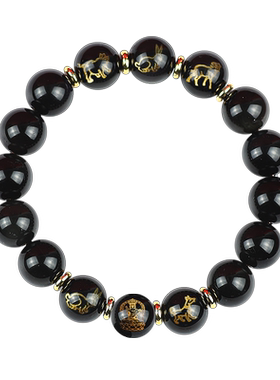 黑曜石三合六合本命佛手链男女