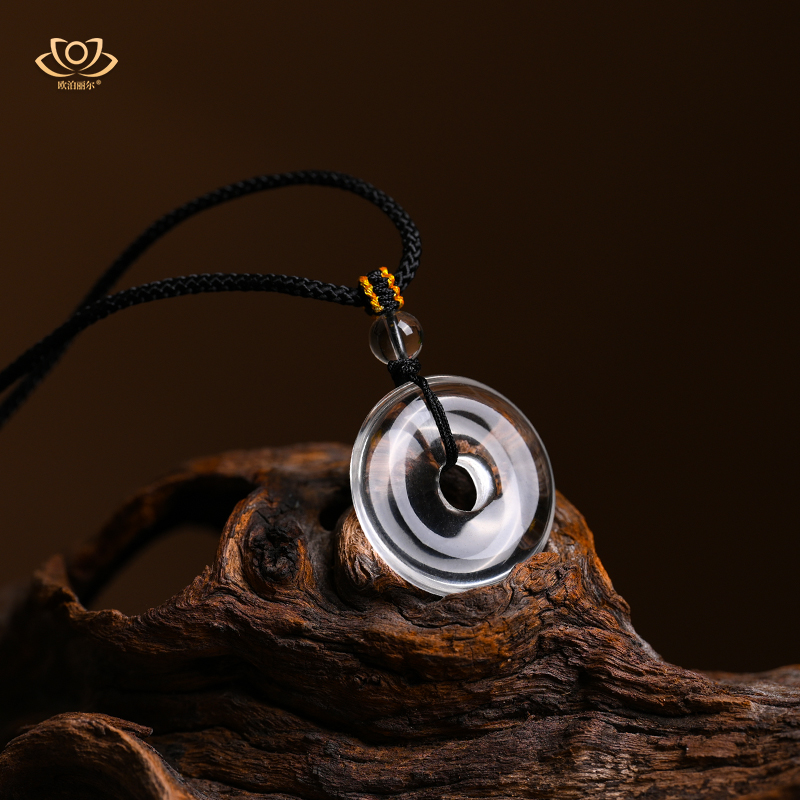 天然白水晶平安扣吊坠男女款白色水晶挂件项链本命年吉祥物礼物