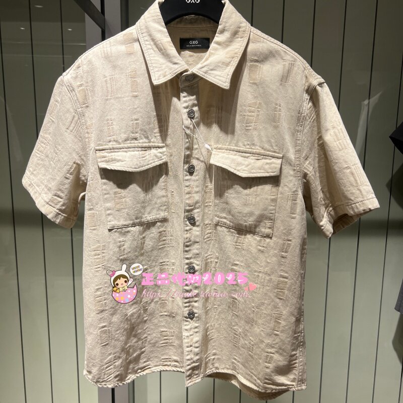 GXG男装 专柜正品2026夏新款翻领牛仔短袖衬衫G26XE92011003-799 - 实物图