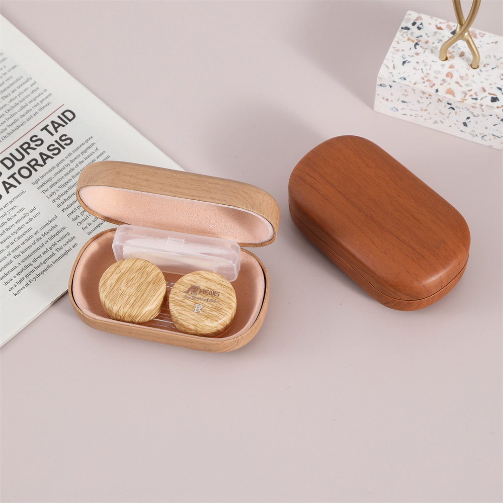 隐形眼镜盒便携高级感复古防漏木纹ins简约小巧纯色伴侣盒美瞳盒