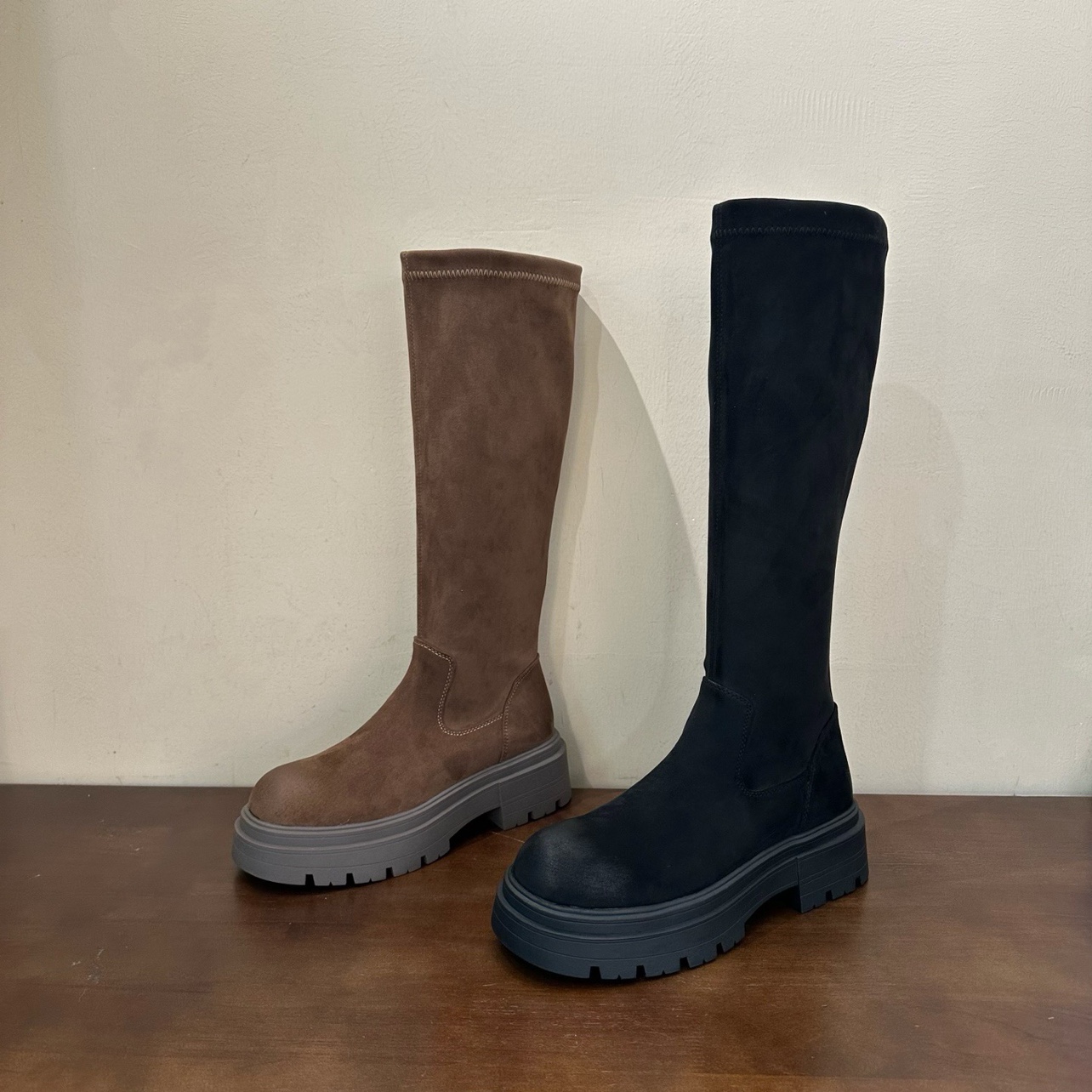 牛磨砂皮高筒靴靴袜子长靴女靴子