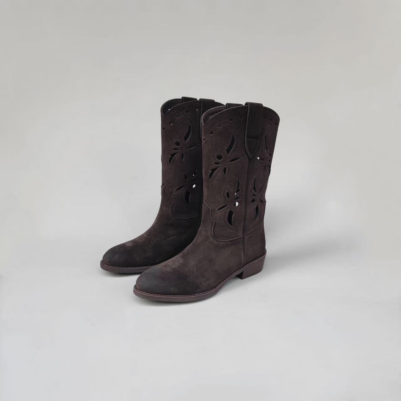 镂空刺绣女靴子骑士靴