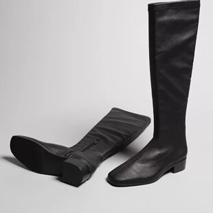 台版 底弹性羊皮面高筒靴靴长靴女袜子靴子直筒靴 高贵防滑鞋