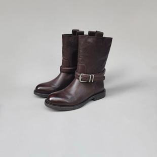 高贵防滑鞋 台版 底牛胎皮中筒靴马丁靴女靴子直筒靴 爆款 巴黎