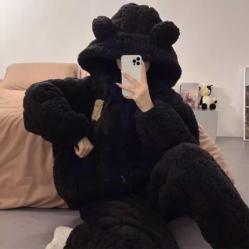 睡衣女秋冬季三层夹棉袄加绒加厚珊瑚绒卡通连帽保暖家居服可外穿,女士内衣/男士内衣/家居服,睡衣/家居服套装,淘宝优惠券,粉丝福利购,淘宝优惠卷