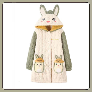 特价断码清仓睡衣女冬加绒加厚珊瑚绒睡衣上衣三层加厚夹棉套装女