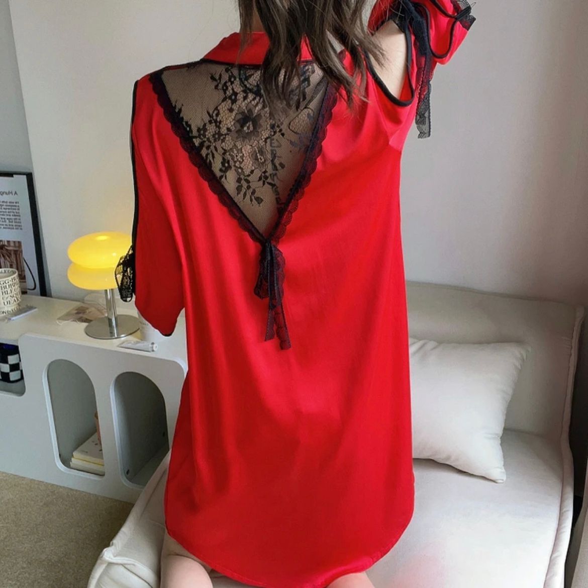 冰丝睡裙女夏季性感露肩衬衫裙