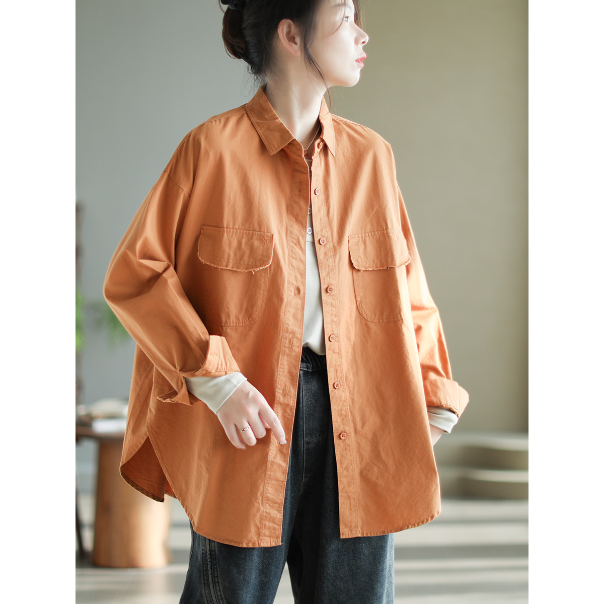 代勒宽松中长款衬衫女