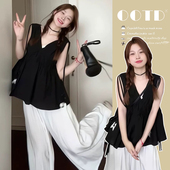 不显怀夏季 孕妇装 高级感V领上衣阔腿裤 2026新款 夏天两件套 夏套装