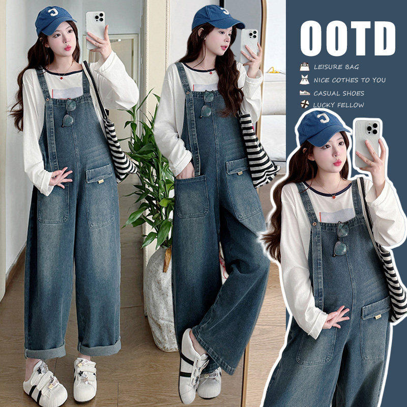 孕妇装套装2026春装新款孕期穿搭打底衫牛仔阔腿背带裤春秋两件套,孕妇装/孕产妇用品/营养,套装,淘宝优惠券,粉丝福利购,淘宝优惠卷