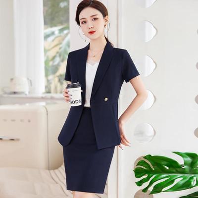 套黑套商色蓝色新款短袖职业装女装装双排扣西装裙务工XXN950作服