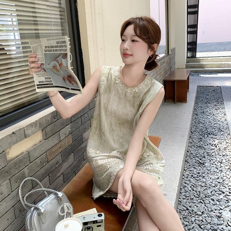 浅绿色扎季染花边无C266-561袖背休心套装女小个子时尚闲短夏裤两 - 实物图