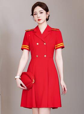 团体大装红色锣军鼓鼓军乐队文FKQ蹈工团喜事喜庆舞表演出服女连