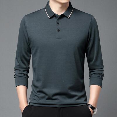 品牌装恤秋季男新款中老年爸爸羊装9152-KK宽松纯色绒长袖上体恤