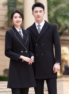 职业装毛呢外宝套女加YL2331+1酒店前台珠子店棉工作服黑色呢大衣