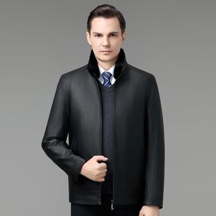 冬季拆可卸胆羽绒服皮衣男中2321-BB闲老年内休外套短款立领海宁