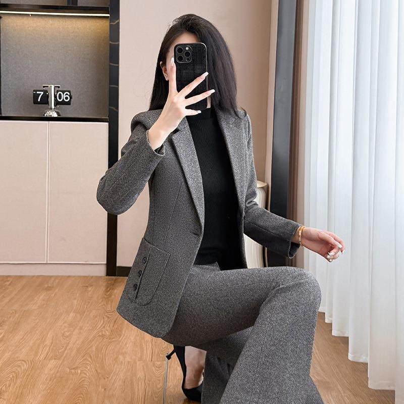 深灰色境长袖西小装领外套女职裤子YLF8040两件套装跨贸易秋冬季,女装/女士精品,职业女裤套装,淘宝优惠券,粉丝福利购,淘宝优惠卷