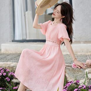 款方领连衣裙女新感年超仙名媛质设计腰气BL2502-0显瘦裙子