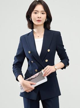 高级感套双排季YR6316+S扣长袖西装领外套女裤子两件装秋小冬新款