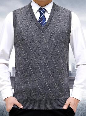 肩秋冬士羊绒背心中年领大码套头针织马甲8821-B+中男老年毛坎无