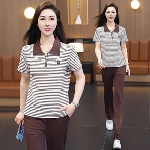 条洋纹领运动套装女季新款时尚冰丝休闲气短袖两件176-2808套夏潮