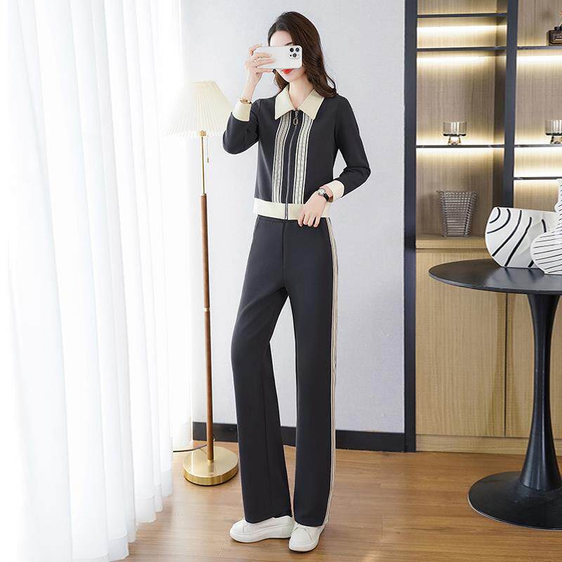运动套装洋女春秋龄新款时9660967气减连帽卫衣跑步尚休闲服两件