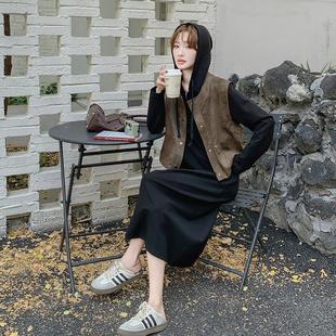 两新件套连衣裙女春秋装 减马龄百裙搭皮甲连帽子B157FN88两件 年款