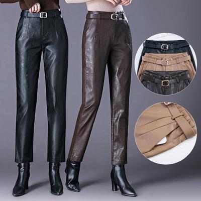 秋冬新款海宁女22338皮装裤高腰显瘦小脚长裤绵羊皮裤休闲直筒裤