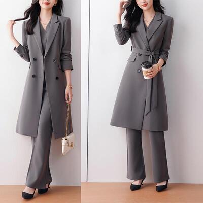 马甲套装女高感秋级冬业气质西服件套QC23156网职红炸街卡其色时