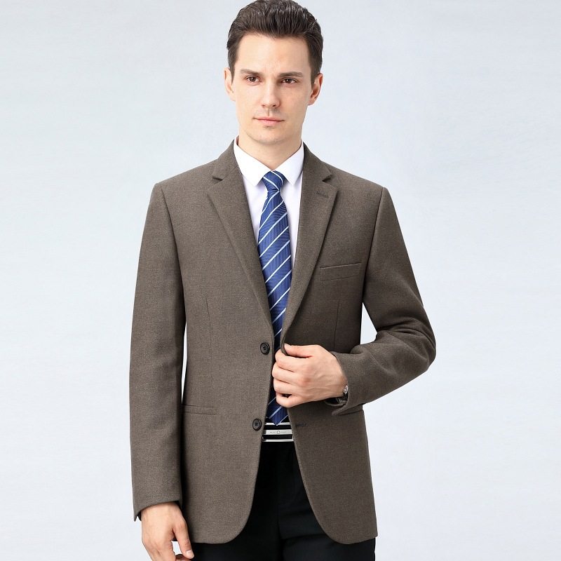 老秋冬羊毛中年商务休闲西外装上衣单件套男宽松中年男士西服