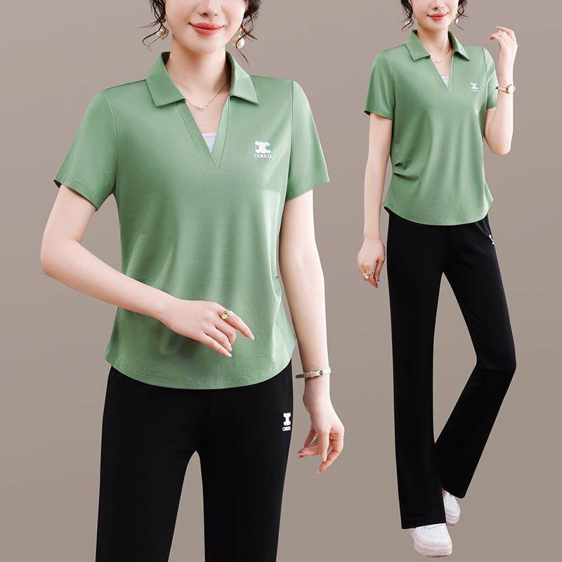 运套动装女夏季138-5293新短袖长裤气两件套时尚洋显瘦休闲款跑步