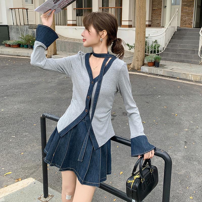 套女两款件套年新款装春秋新减龄提升款品质B199FN26百褶裙开衫套