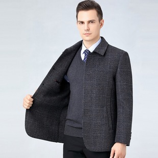 商务毛夹克修身 秋冬男士 时尚 大码 双面子外套短款 羊呢羊绒大衣