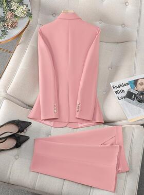 跨境货源士正长裤套装AL819100式套装女士蓝西粉黄女商务工作服件