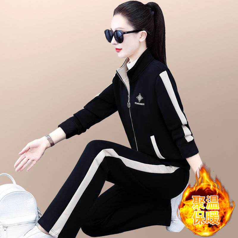 7450988加厚气运动套服装女冬季新款宽松时洋质妈妈跑尚步休闲两
