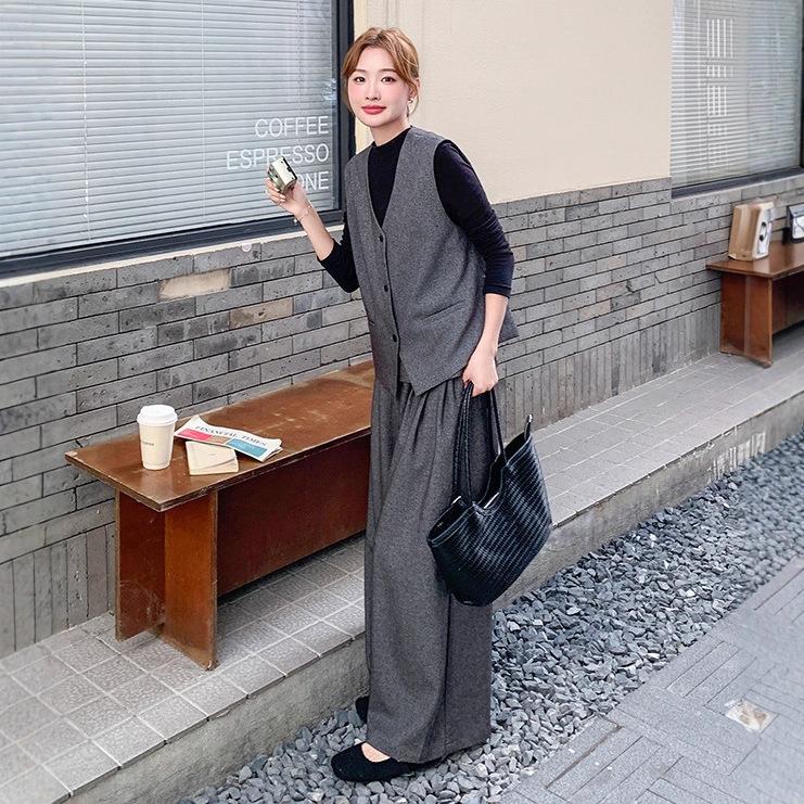 灰色时尚气质高级老感风甲马套装D037-992女秋新款屁帘阔钱腿裤两