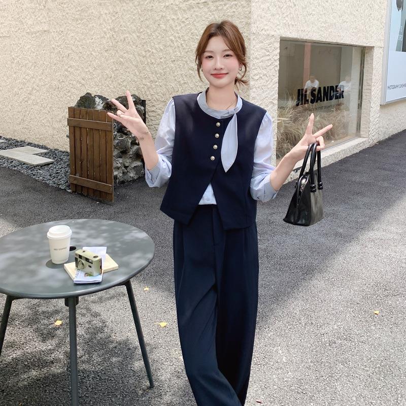 套套装女春秋装年新款减龄百搭B293FN26气质马甲衬裤子装三件装套