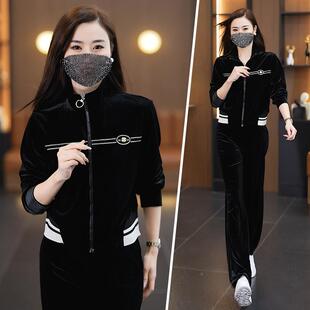 中外年运动套装女春老秋妈妈89677404春装套丝绒金洋气时髦中年休