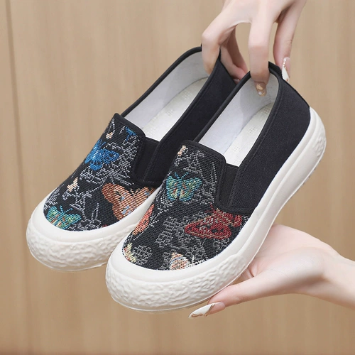 Летние дышащие тканевые модные универсальные лоферы для отдыха на плоской подошве